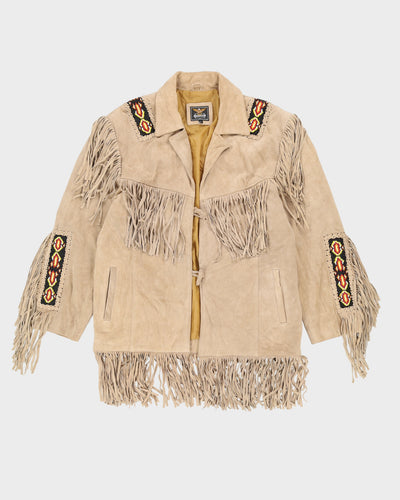 Beige Suede Fringed Beaded Jacket - L