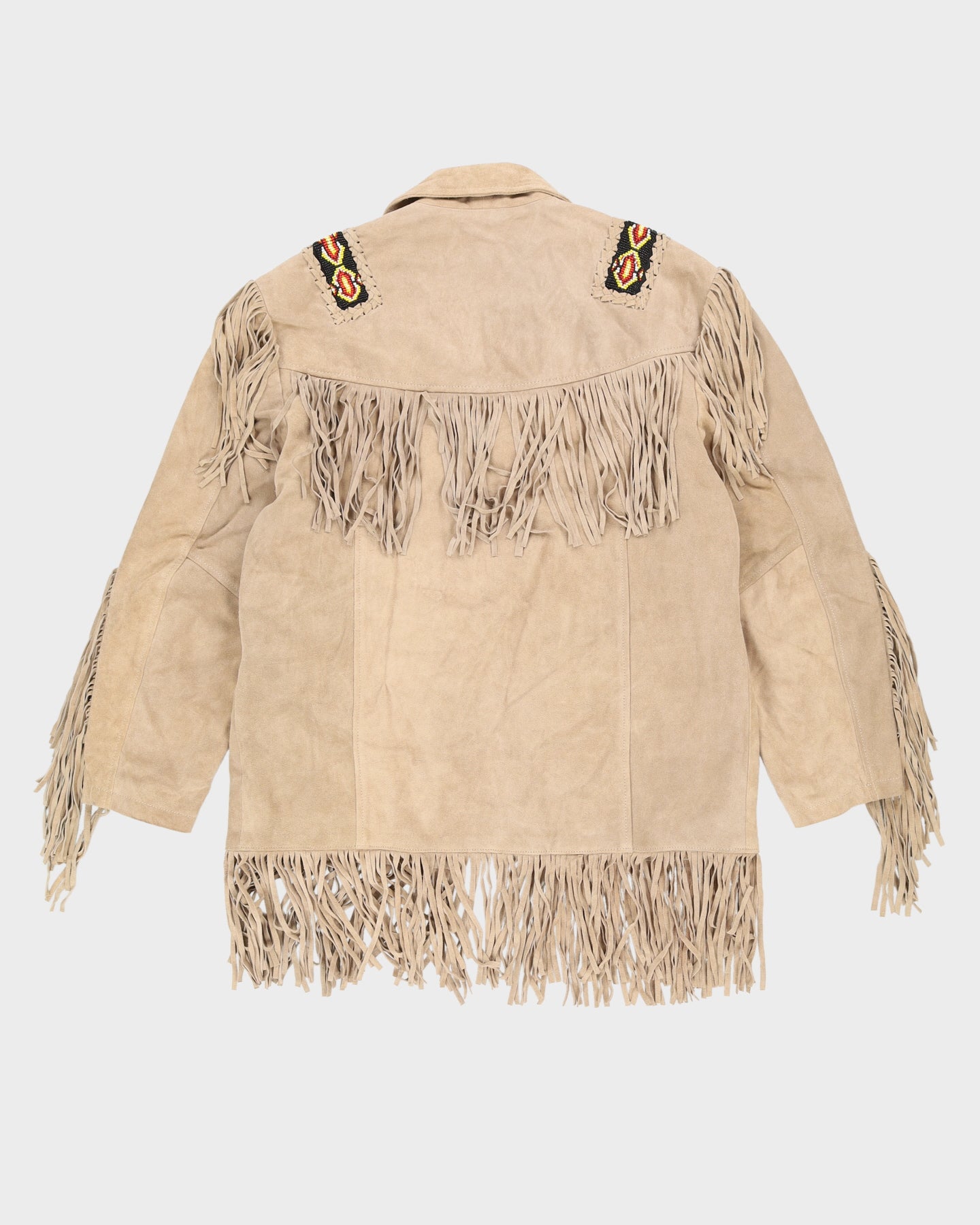 Beige Suede Fringed Beaded Jacket - L