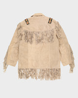 Beige Suede Fringed Beaded Jacket - L