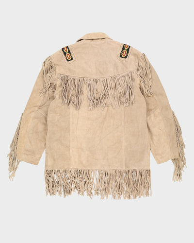 Beige Suede Fringed Beaded Jacket - L