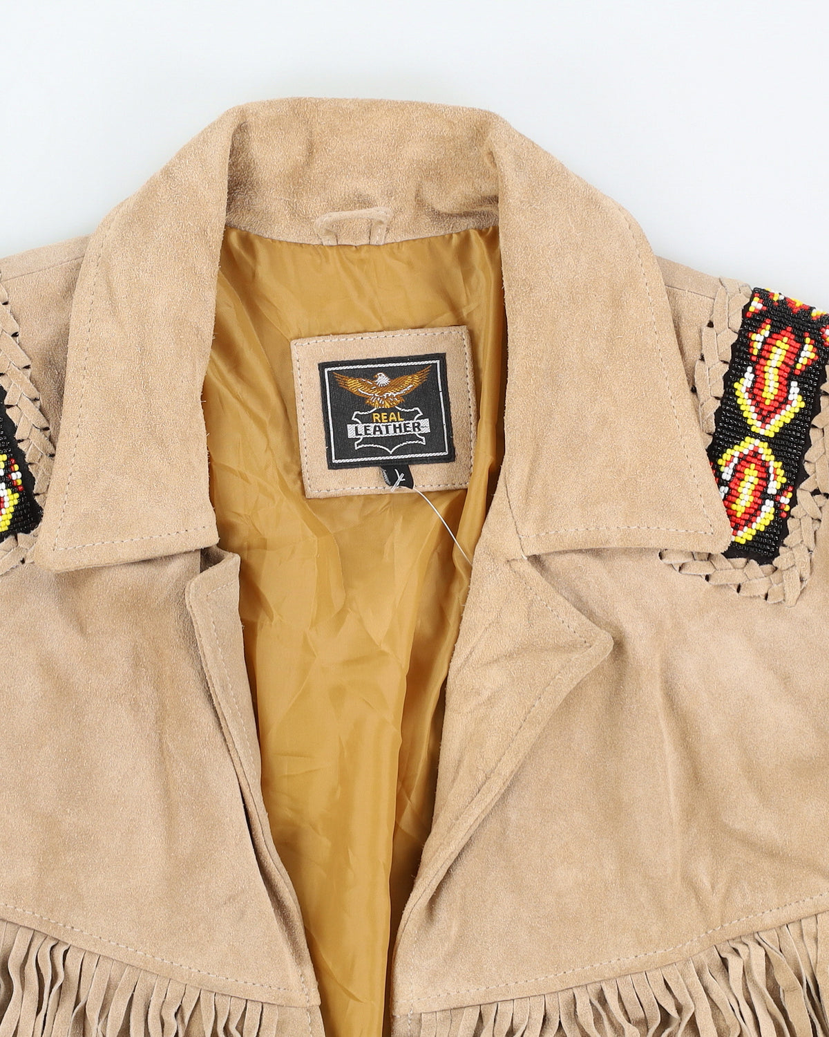 Beige Suede Fringed Beaded Jacket - L