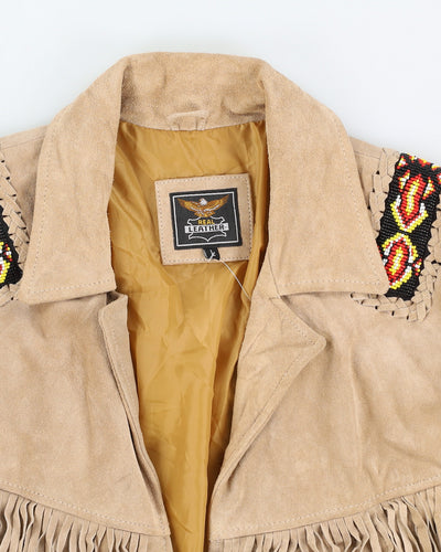 Beige Suede Fringed Beaded Jacket - L