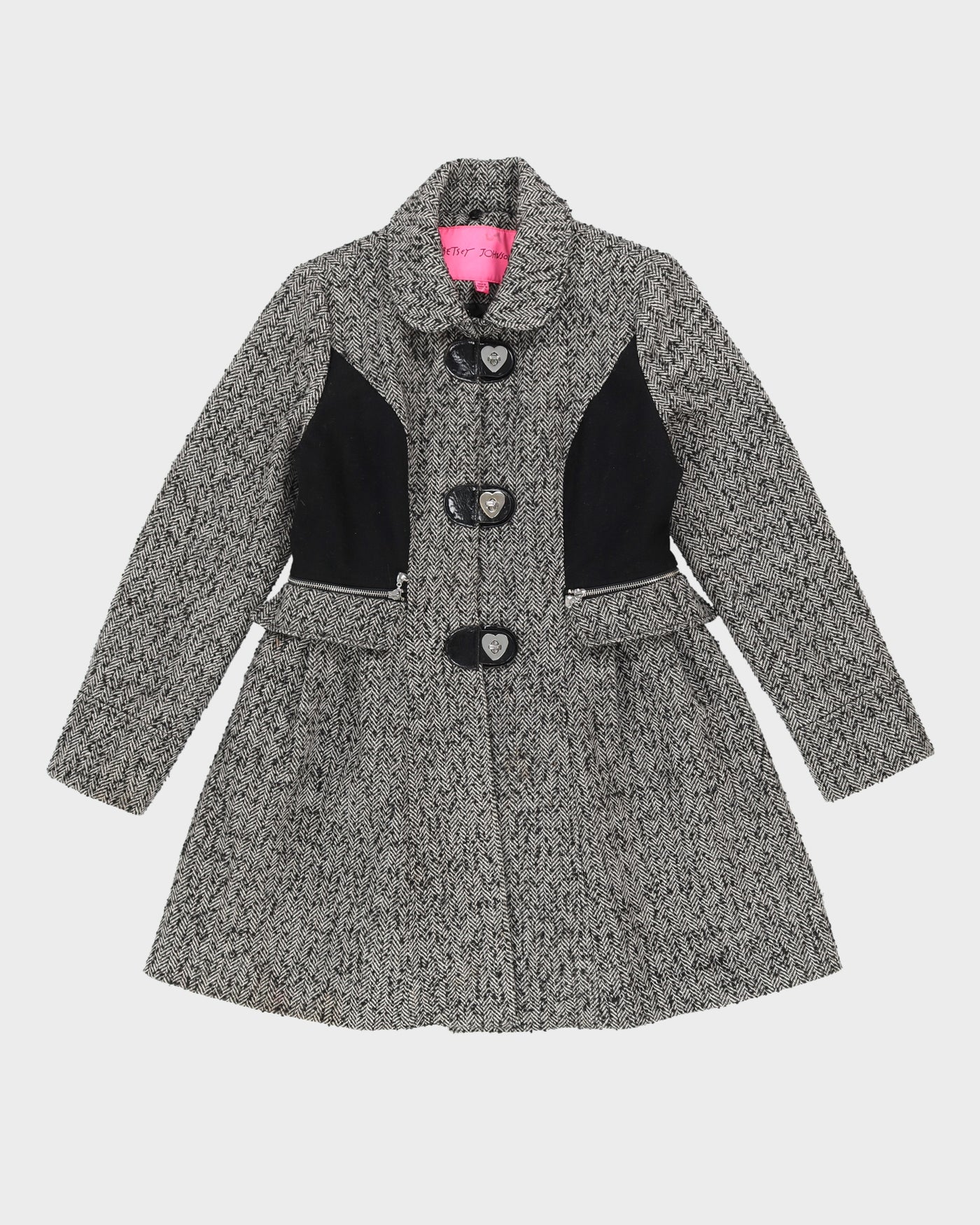 Betsey Johnson Black And White Overcoat - S