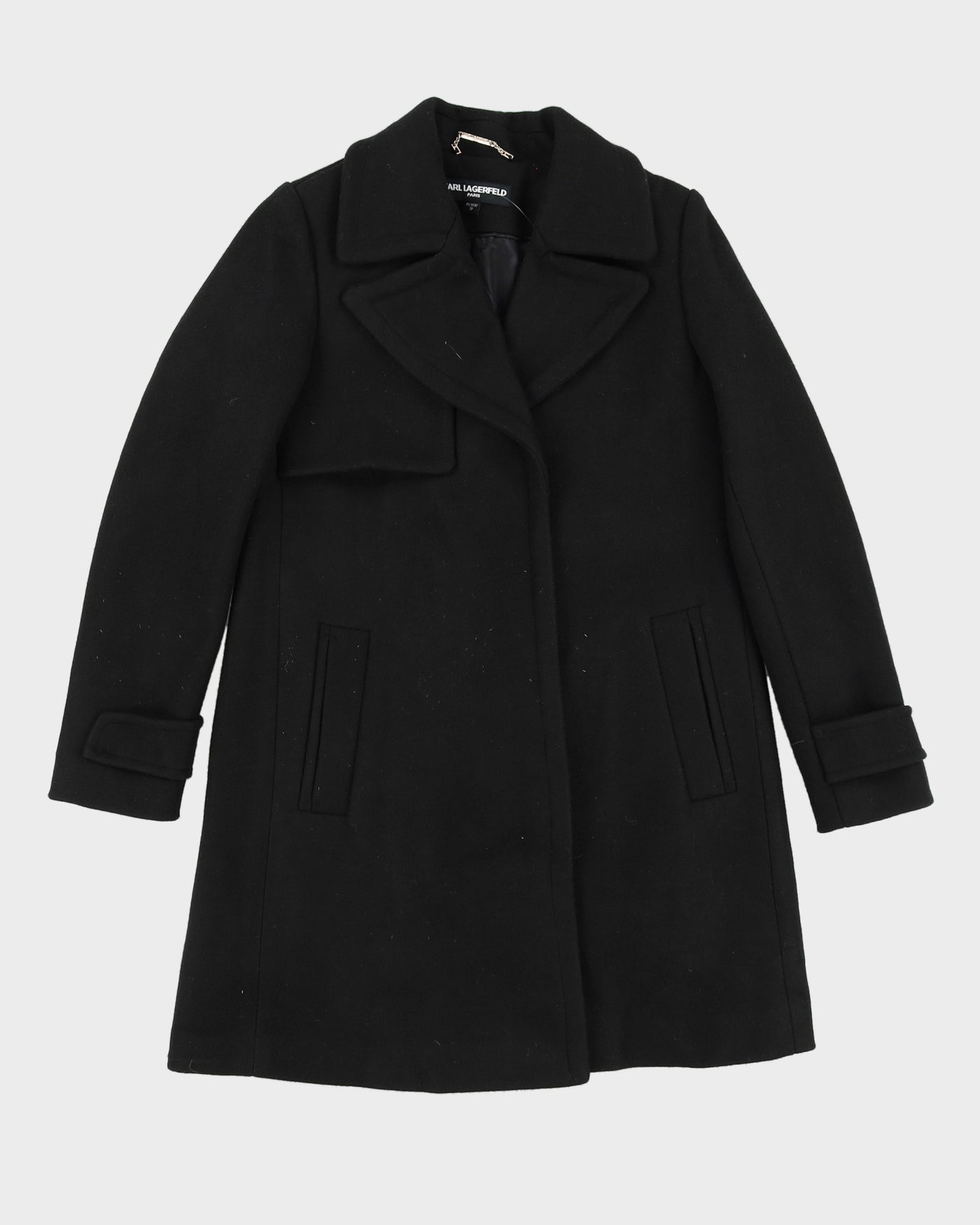 Karl Lagerfeld Black Wool Blend Overcoat - XS