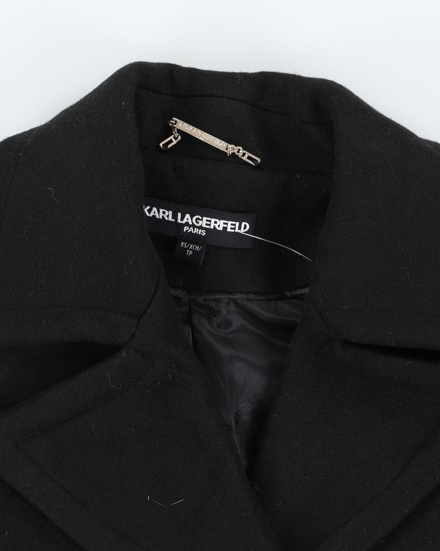 Karl Lagerfeld Black Wool Blend Overcoat - XS