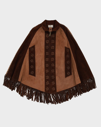 Vintage 1970s Brown Suede Poncho - S / M