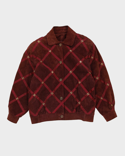 Y2K Burgundy Suede Bomber Jacket - L