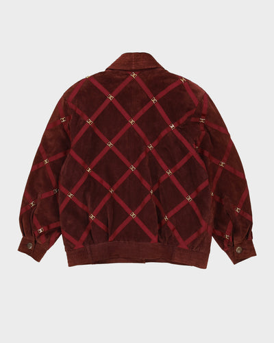 Y2K Burgundy Suede Bomber Jacket - L