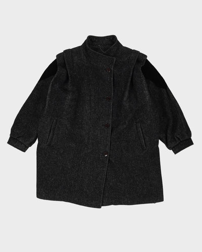 Grey Speckled Pleated Short Overcoat - L