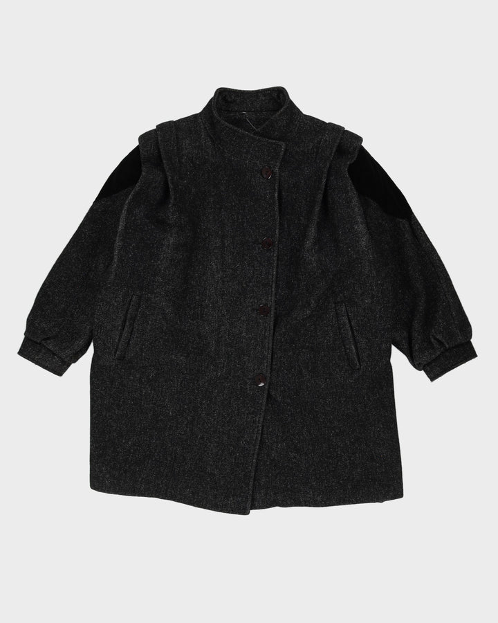 Grey Speckled Pleated Short Overcoat - L