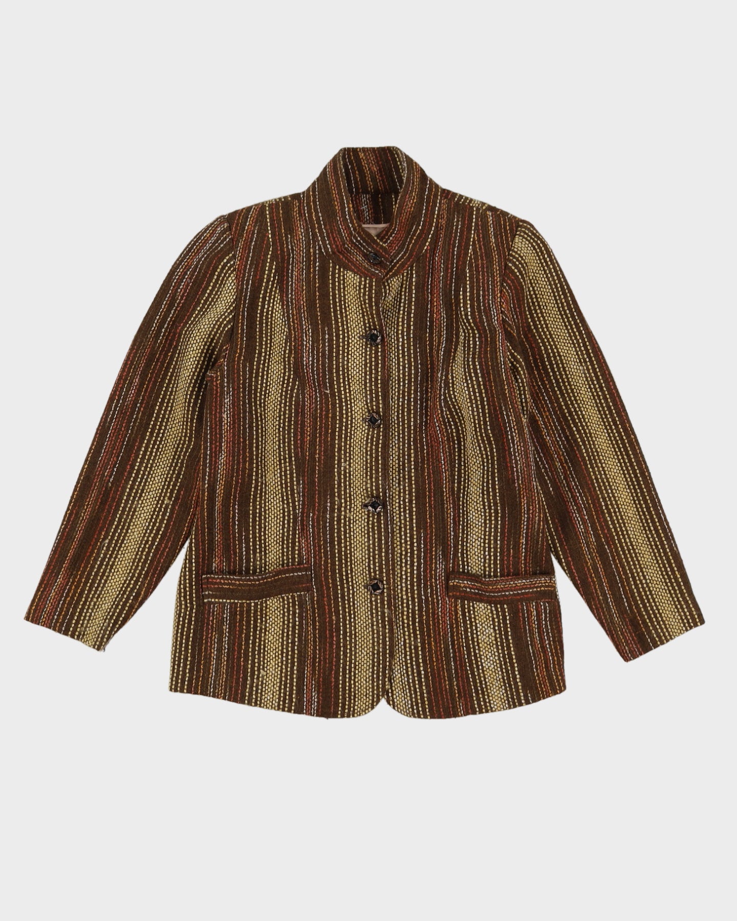 1990s Brown Woven Blazer Jacket - S