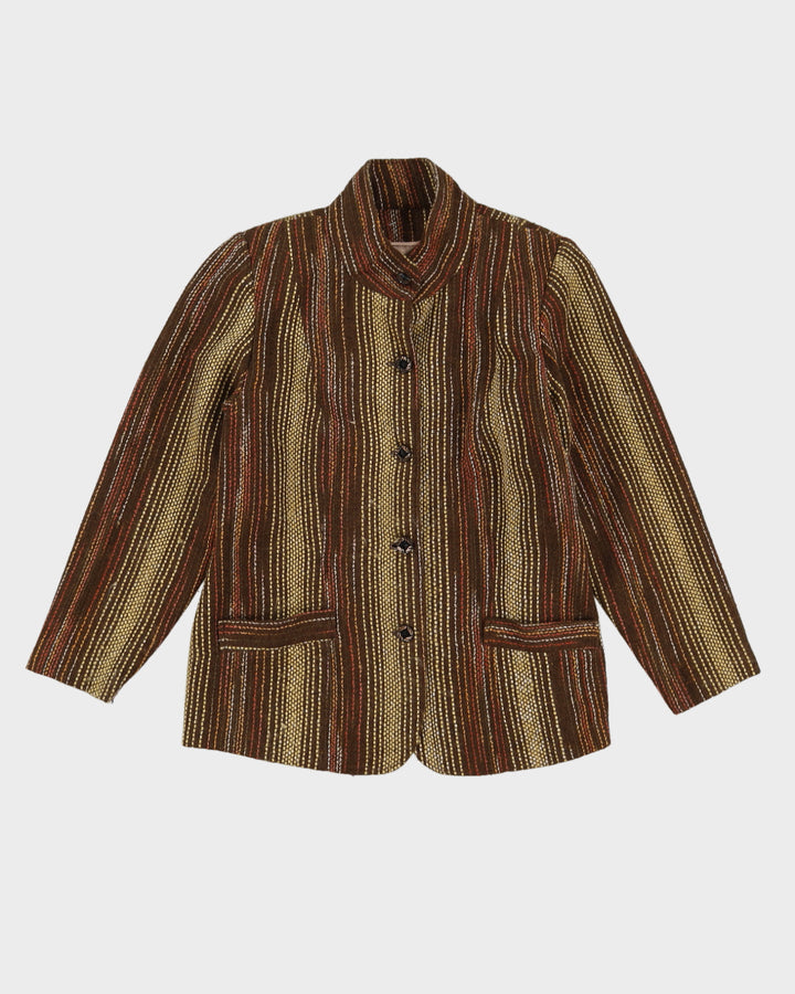 1990s Brown Woven Blazer Jacket - S