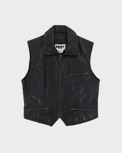DKNY Black Leather Waistcoat - S