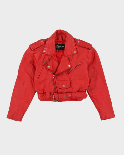 Red Leather Biker Jacket - S