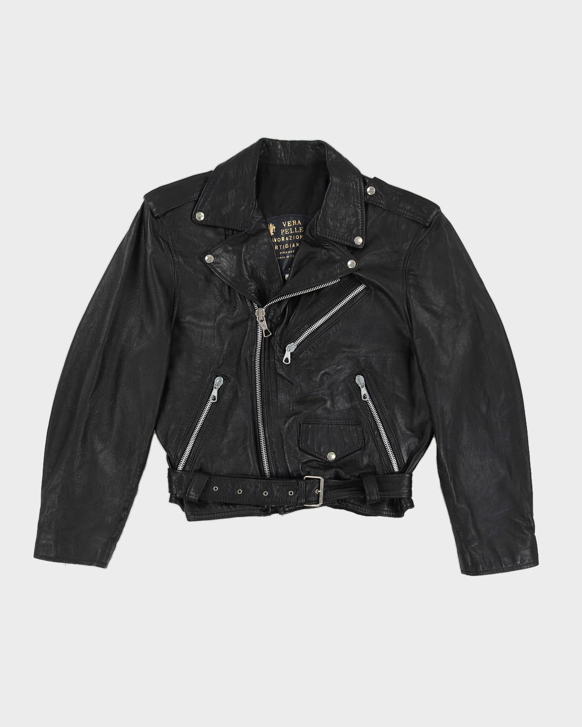 Y2K Black Leather Biker Jacket - M