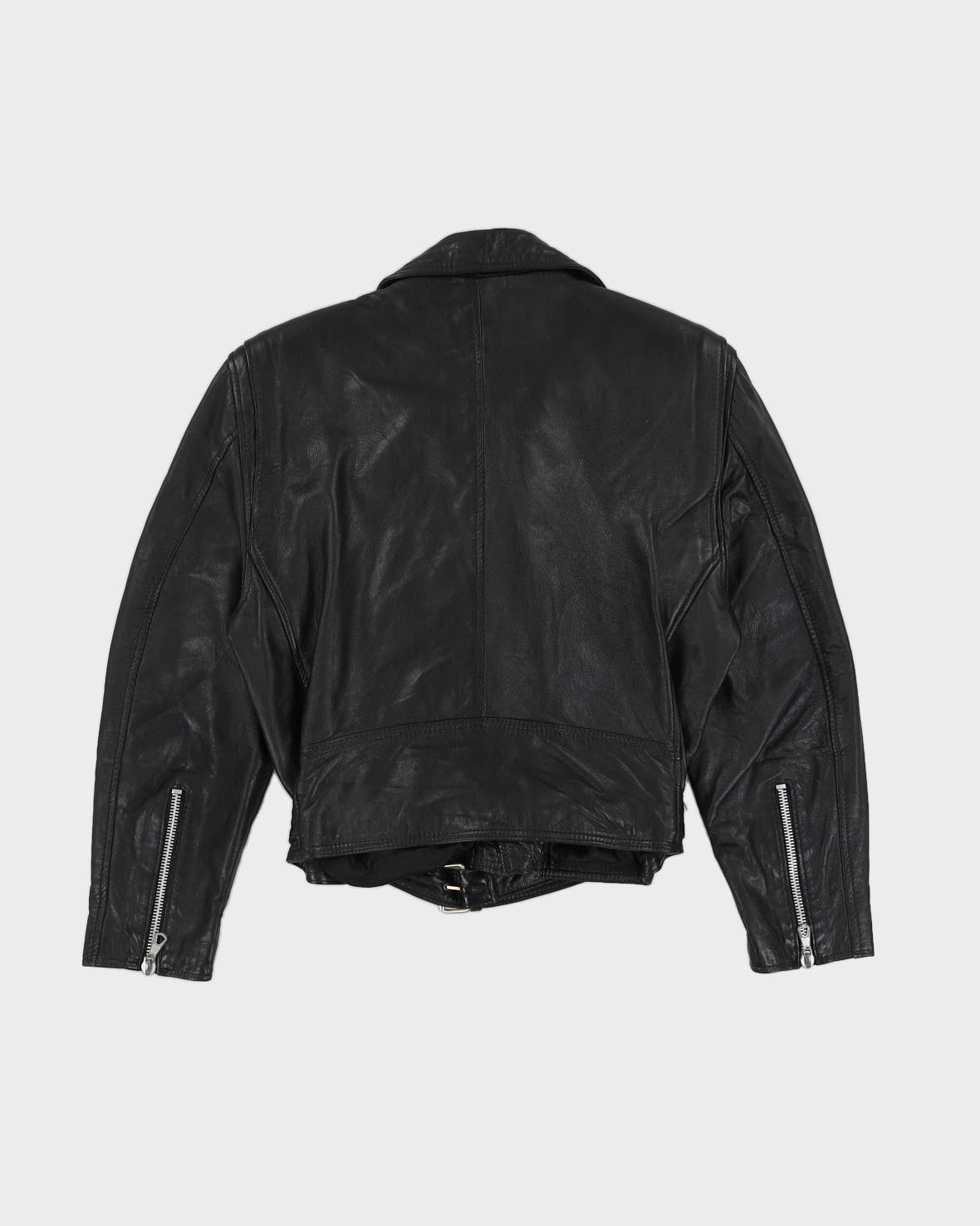 Y2K Black Leather Biker Jacket - M