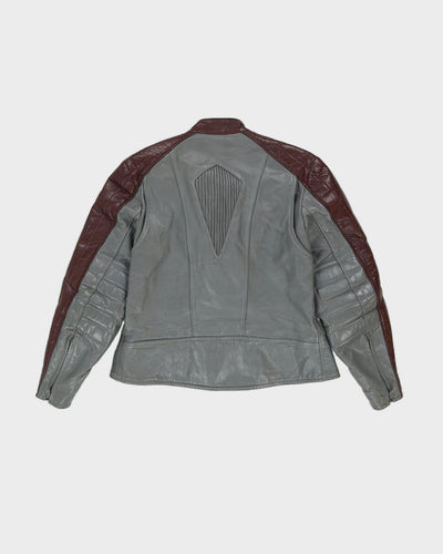 Burgundy And Grey Leather Biker Jacket - S