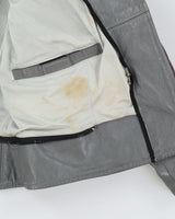Burgundy And Grey Leather Biker Jacket - S