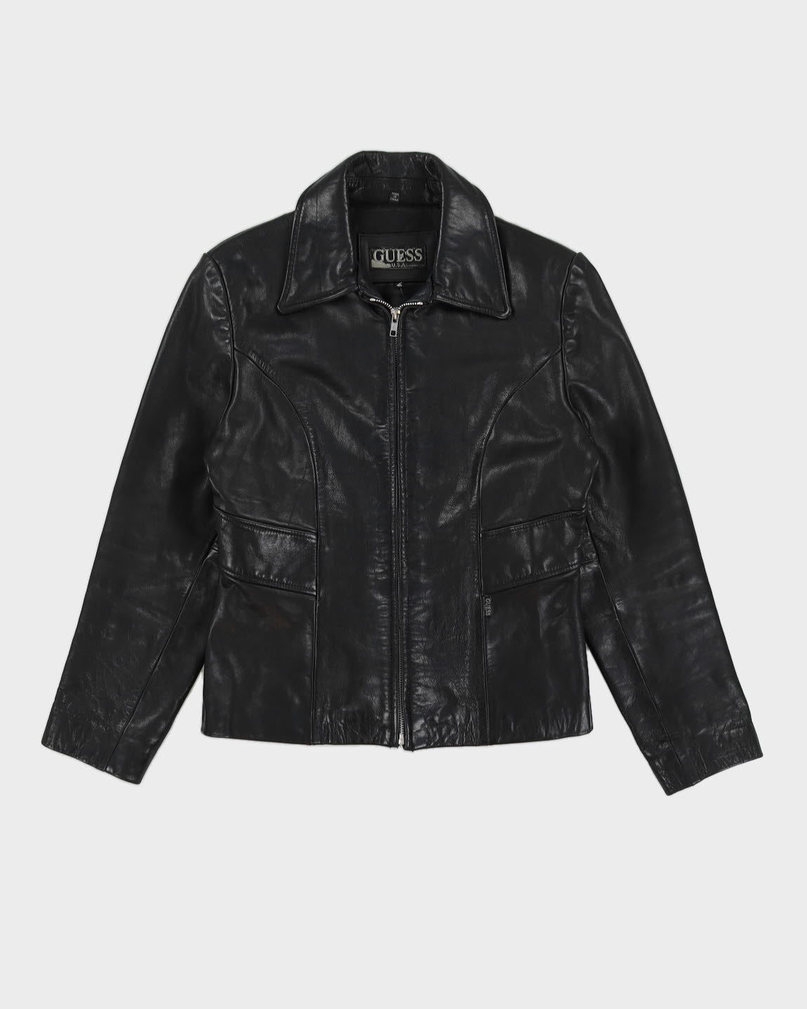 Guess Black Leather Zip Jacket - XS