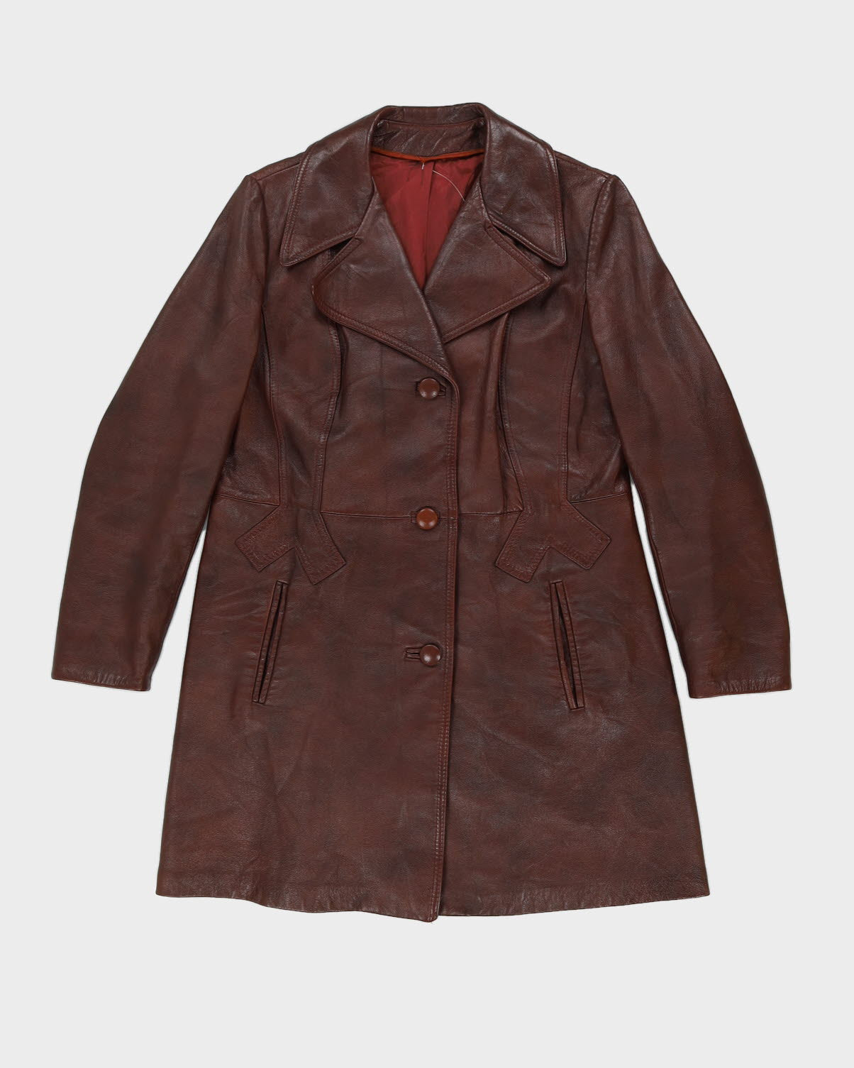 Vintage 1970s Brown Leather Coat - M