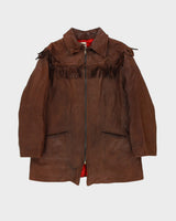 Vintage Brown Fringed Leather Jacket - M / L