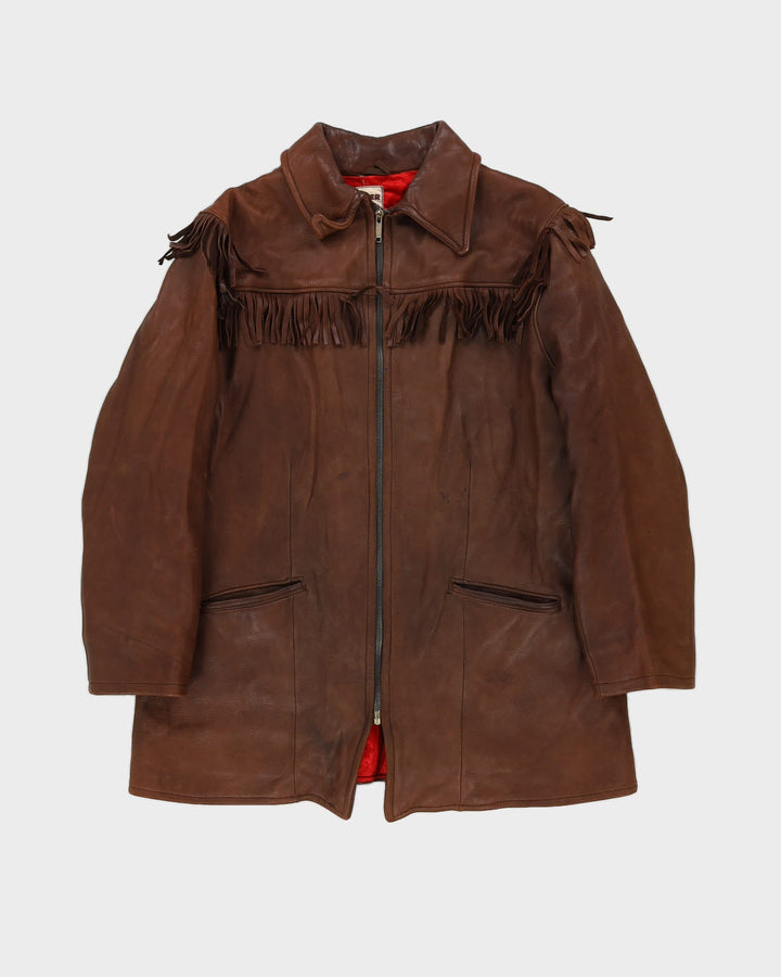 Vintage Brown Fringed Leather Jacket - M / L