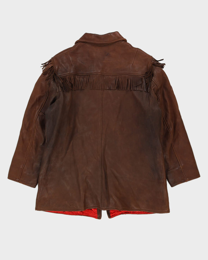 Vintage Brown Fringed Leather Jacket - M / L