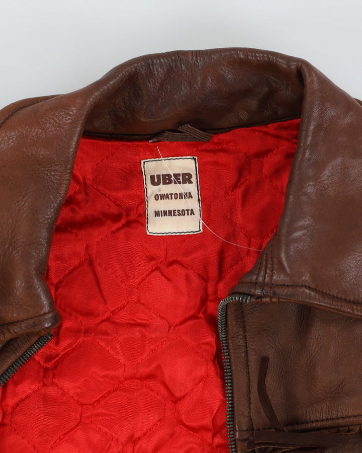 Vintage Brown Fringed Leather Jacket - M / L