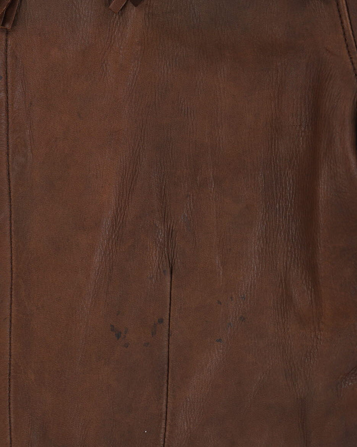 Vintage Brown Fringed Leather Jacket - M / L