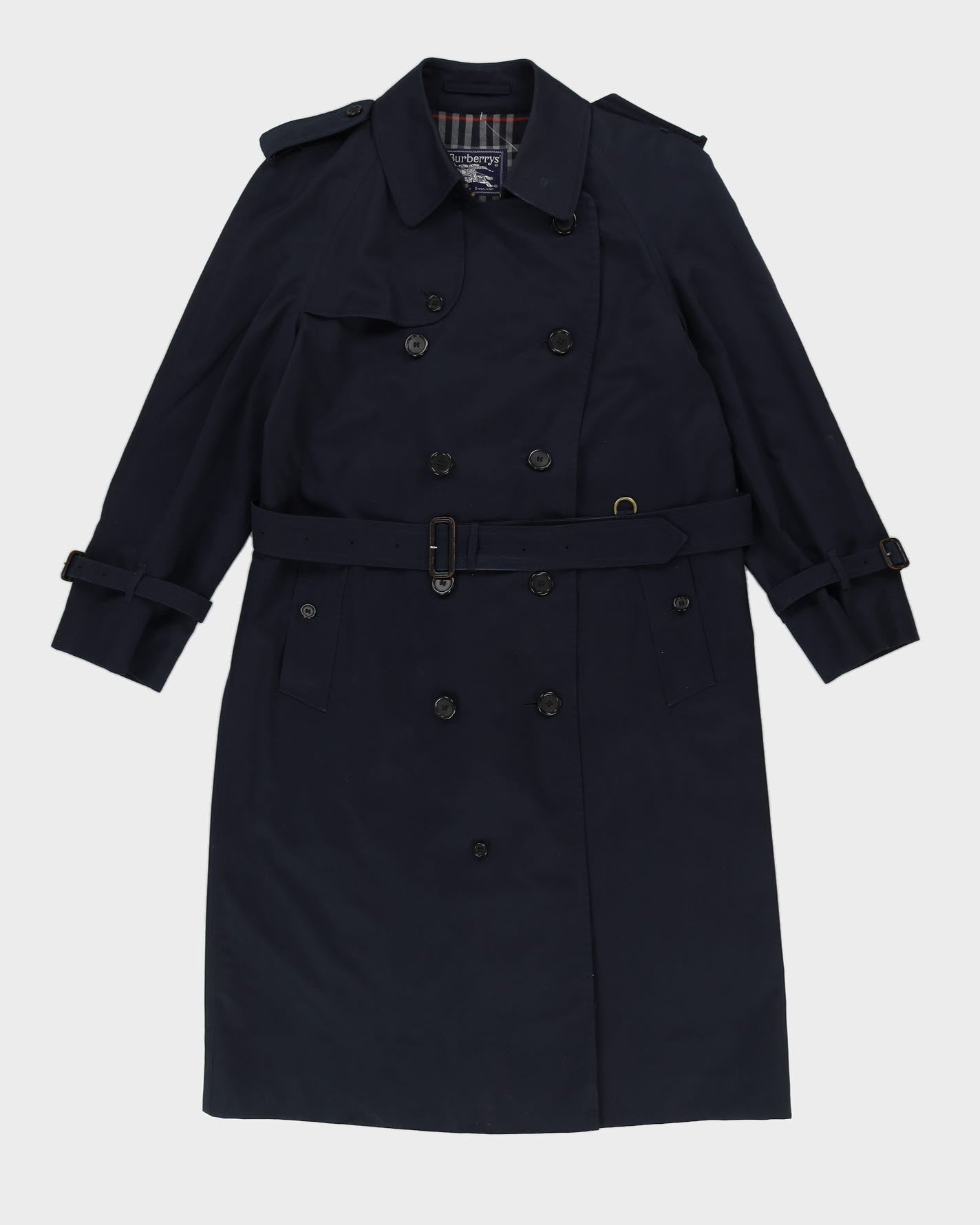 Burberrys' Navy Blue Rain Mac - M