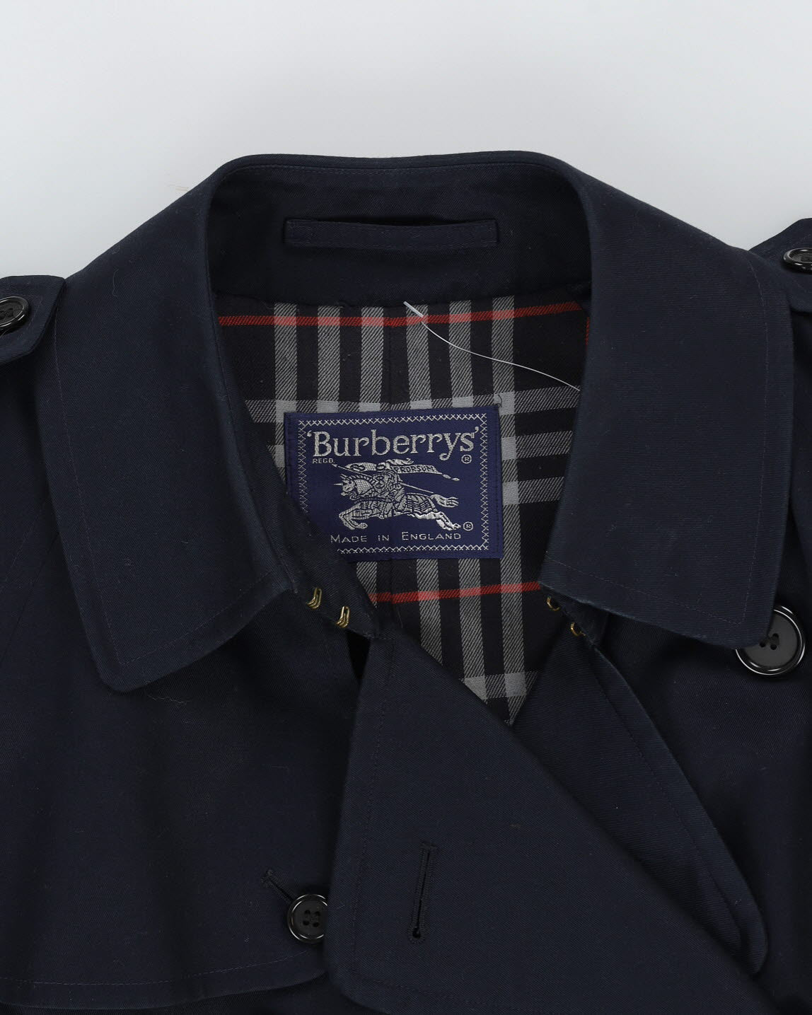 Burberrys' Navy Blue Rain Mac - M