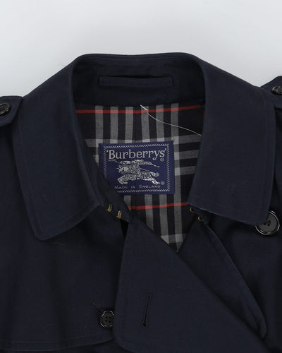 Burberrys' Navy Blue Rain Mac - M