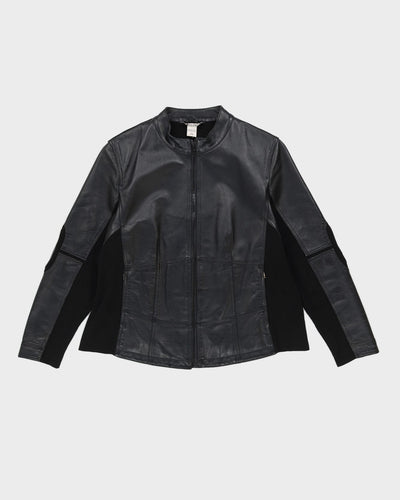 Black Leather With Knitted Back Jacket - L