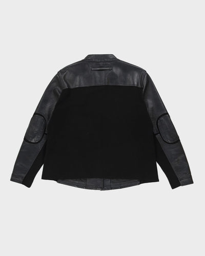 Black Leather With Knitted Back Jacket - L