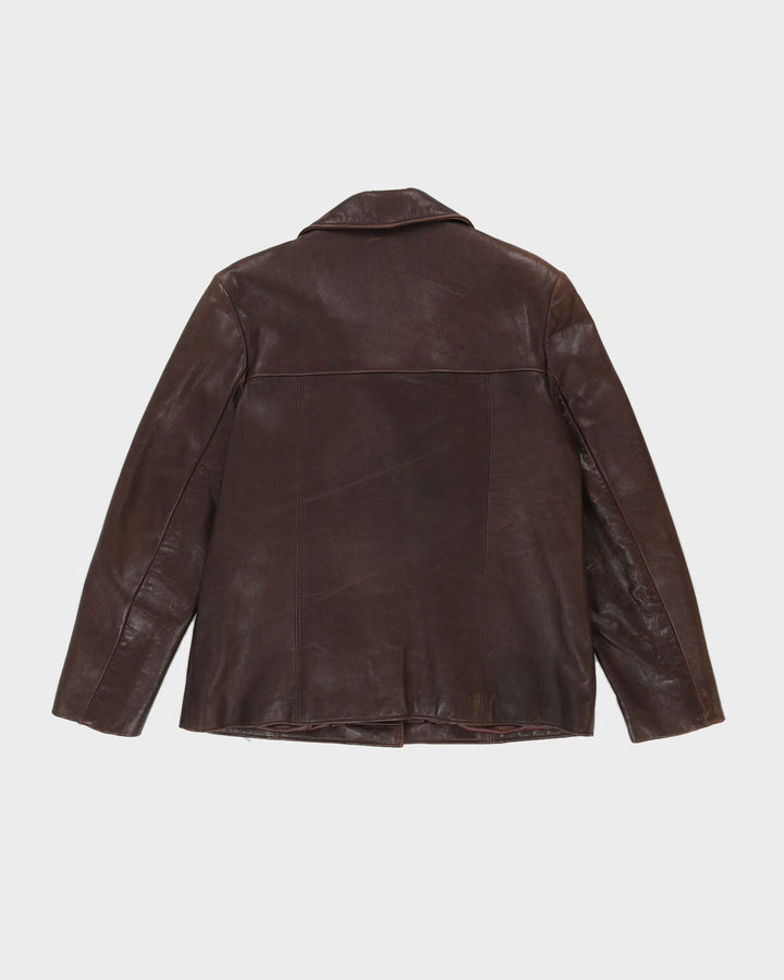 Brown Leather Box Style Jacket - M