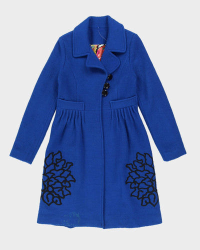Blue Embroidered Overcoat - XS