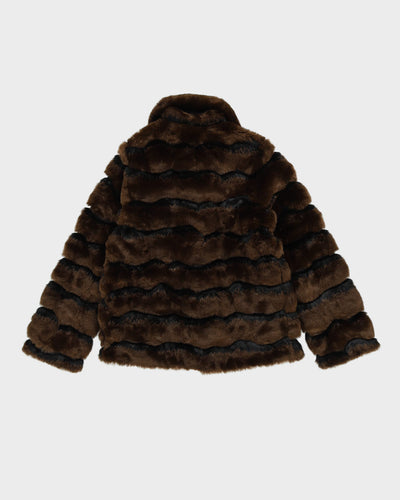 Y2K Brown Faux Fur Jacket - S