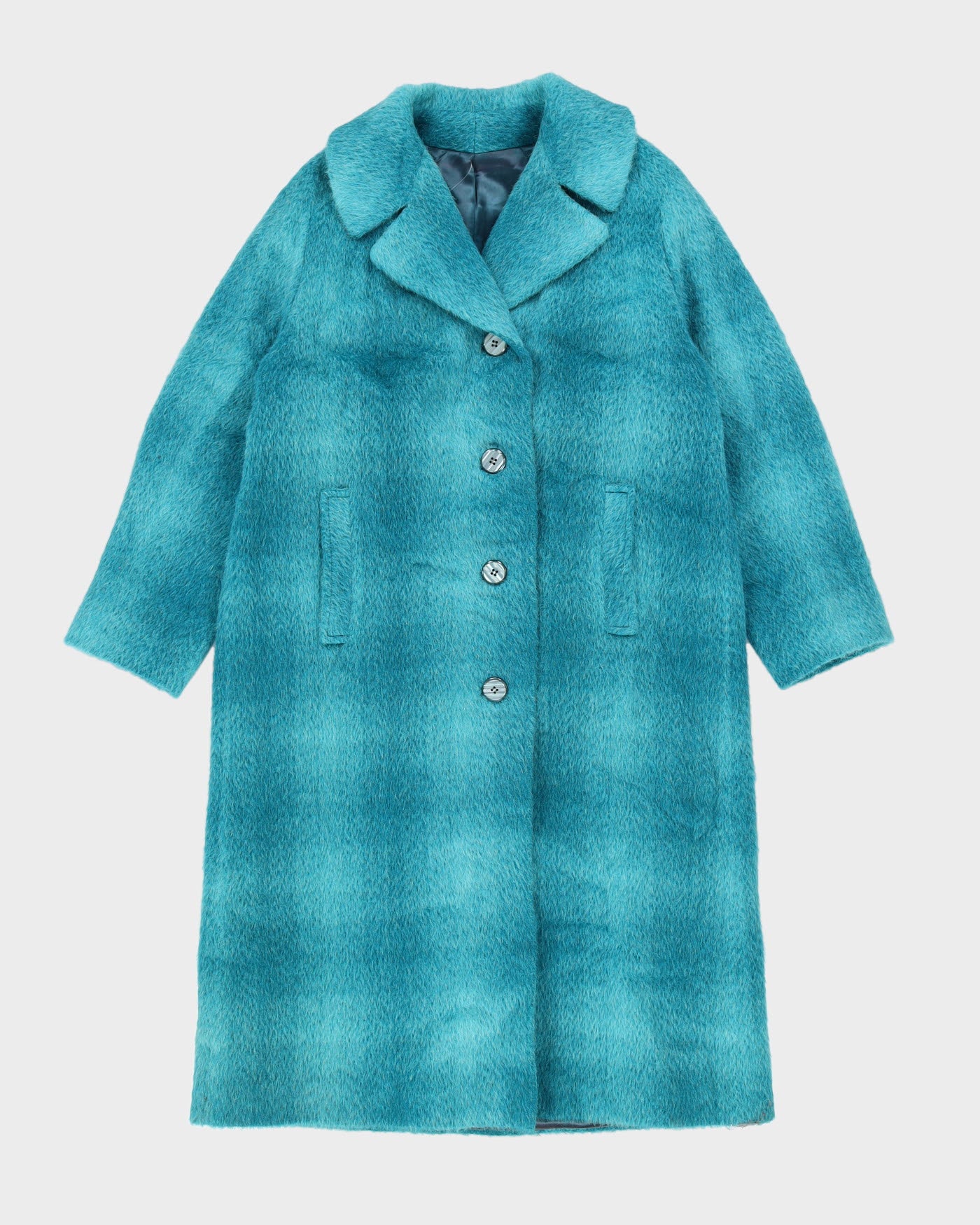 Vintage 1980s Aqua Blue Mohair Coat - M