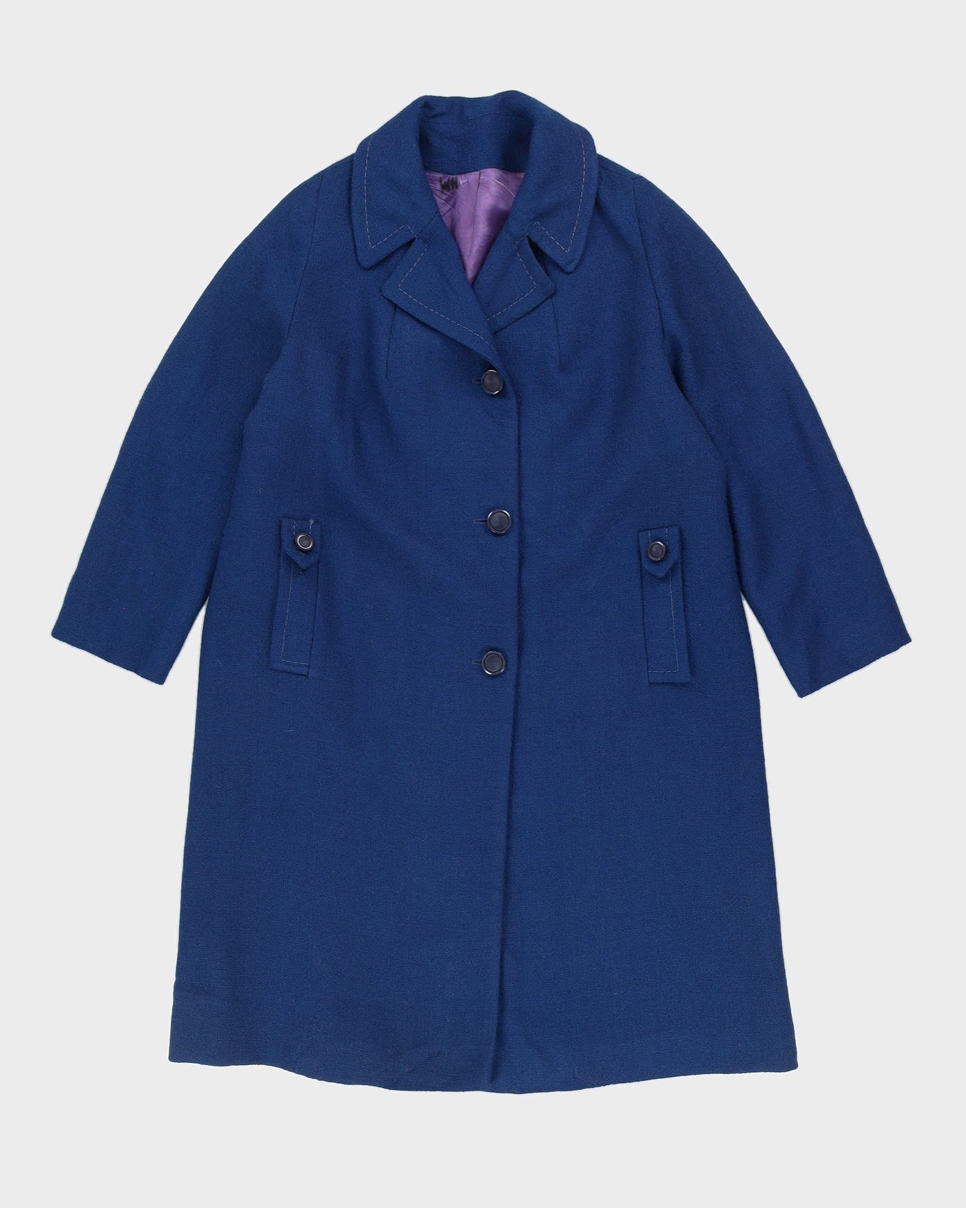 Vintage 1980s Blue Wool Overcoat - L