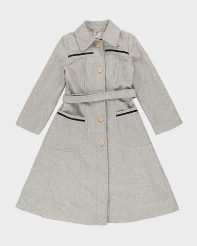1980s Grey Wool Belted Overcoat - XS