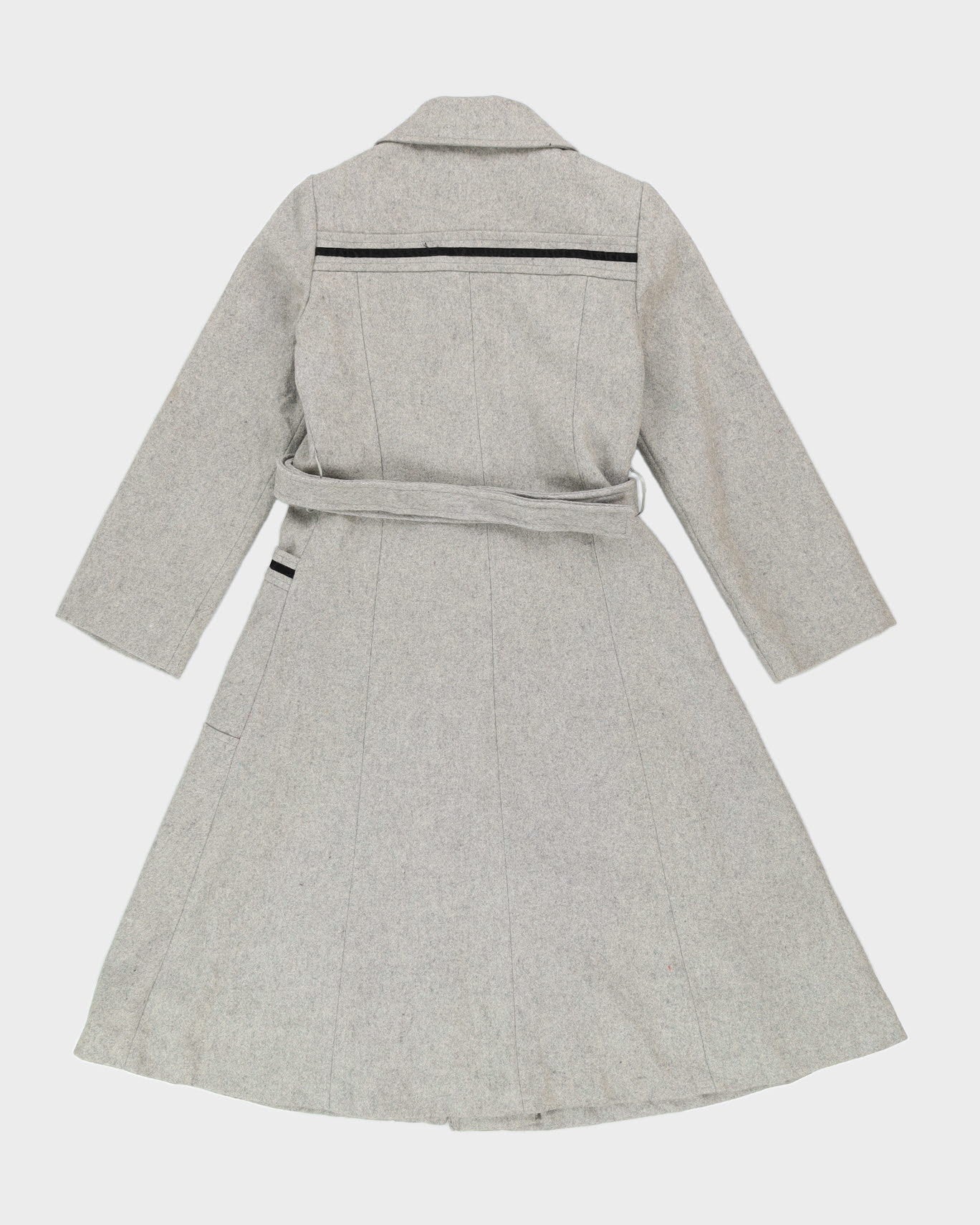 1980s Grey Wool Belted Overcoat - XS