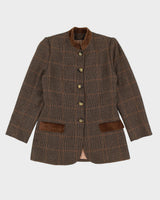 Brown Tweed With Velvet Collar Blazer Jacket - S
