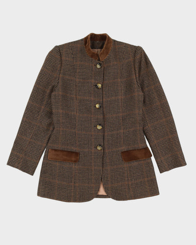 Brown Tweed With Velvet Collar Blazer Jacket - S