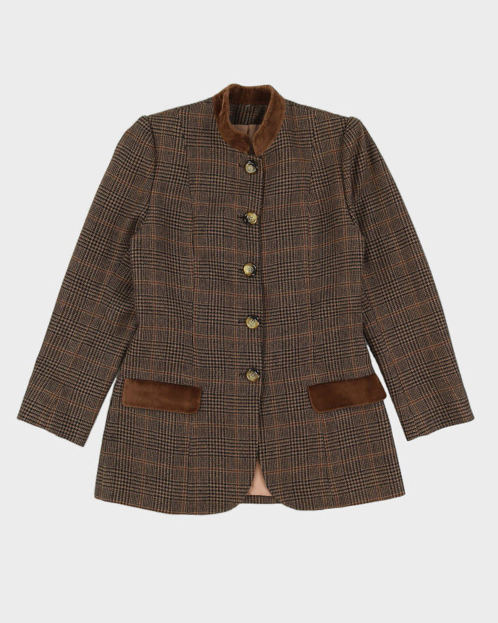 Brown Tweed With Velvet Collar Blazer Jacket - S