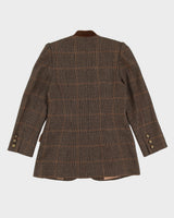 Brown Tweed With Velvet Collar Blazer Jacket - S