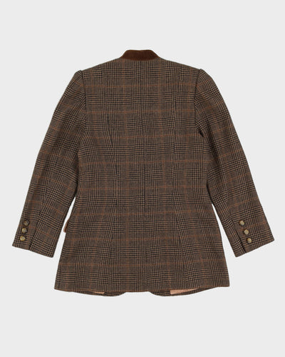 Brown Tweed With Velvet Collar Blazer Jacket - S