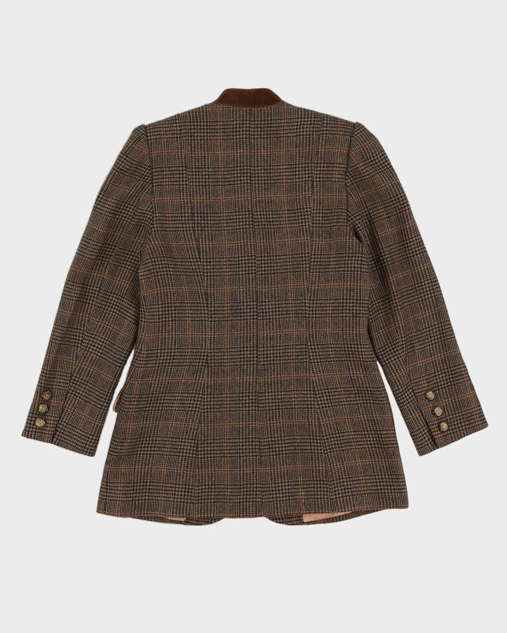 Brown Tweed With Velvet Collar Blazer Jacket - S