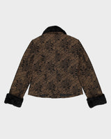 Black Brocade With Faux Fur Blazer Jacket - M