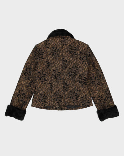 Black Brocade With Faux Fur Blazer Jacket - M