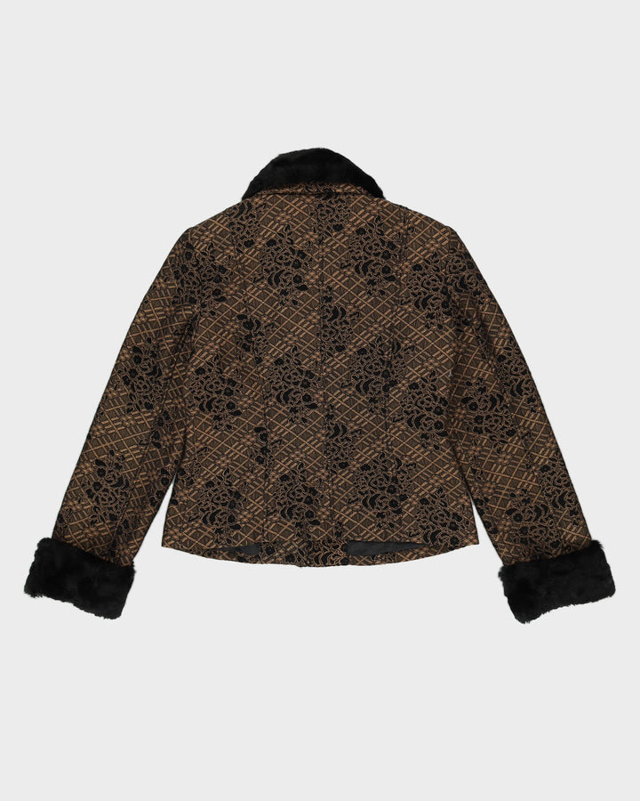 Black Brocade With Faux Fur Blazer Jacket - M